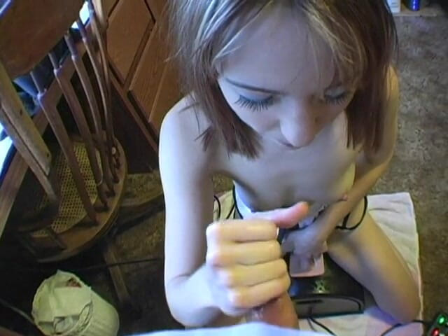 Femdom Sex: Handjob from small titted teen