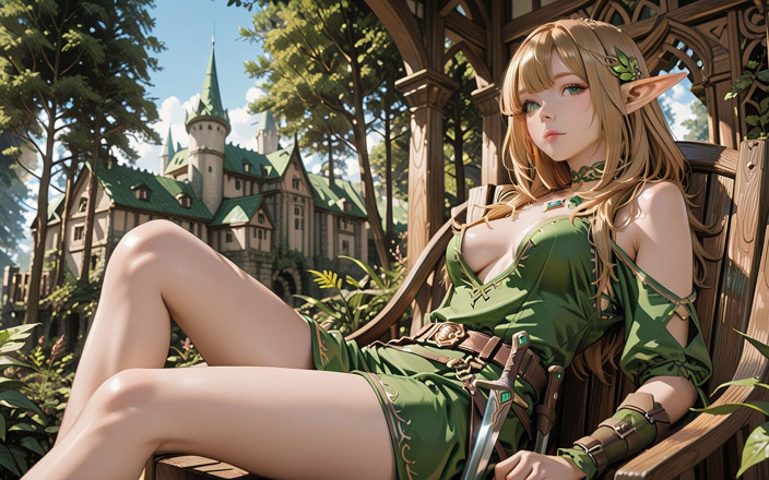 Seraphina Vale: Green Elf in the Forest Secret! Kneeling Gaze Under Dappled...