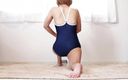 Sexy yoga: Small tall perverted woman stretches yoga in swimming competition swimsuit...