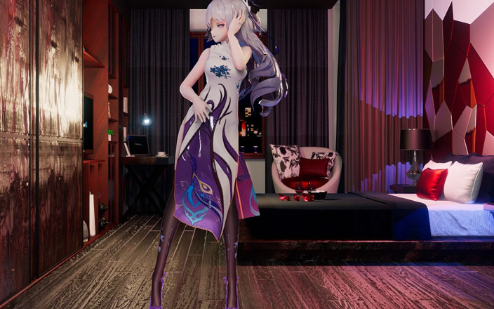 MikuMotion: Big Duck - Number9 Keqing in a Cheongsam, Black Stockings, High...