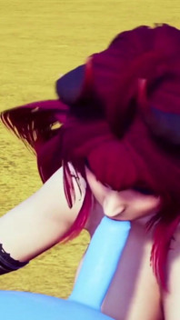 Ragazza demone succhia una palla che rimbalza