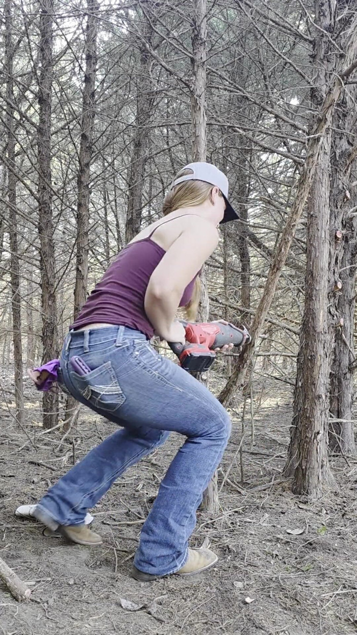 NaughtyRedFarmgirl: Redhead Fucks Pussy in Woods Squirting All Over
