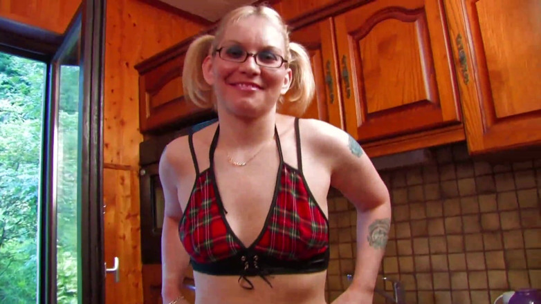 Real Home Made: Blonde tattooed ass fucking fingering dildo playing