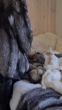 Jouer et taquiner avec beaucoup de fourrure ! Masturbation dans un manteau de fourrure