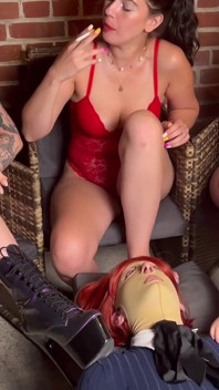 French Pegging - Femdom Smokers and Sissy Reduced to Human Ashtray