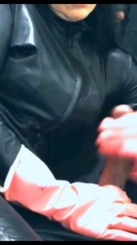 Pink Rubber Gloves Mistress Jerking Slave to Eruption