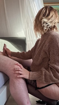 Girl in Knitted Sweater, Garter Belt and Stockings Fucked Doggy and Missionary - Projectfundiary