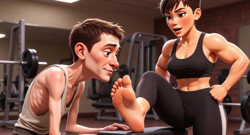 YOUR BEST FANTASY: Strong Muscular Woman Makes Skinny Slave Lick Her Feet