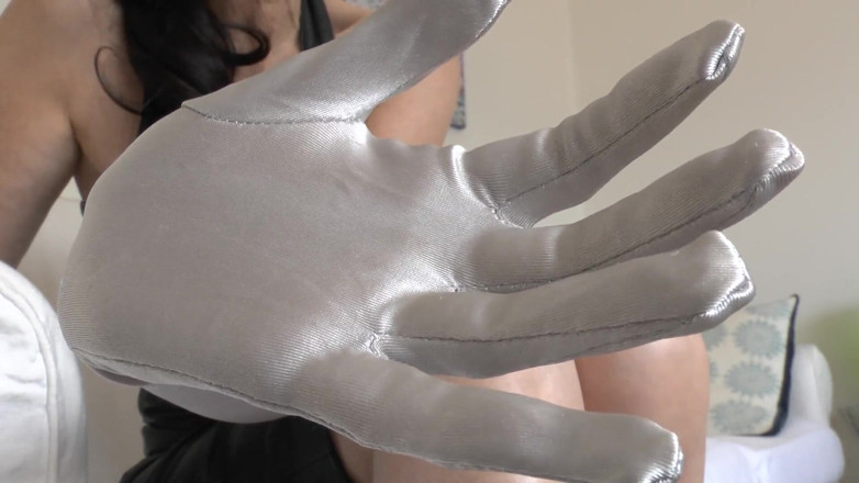Lady Victoria Valente: Long, Shiny Silver Satin Gloves Turn You on so Much -...