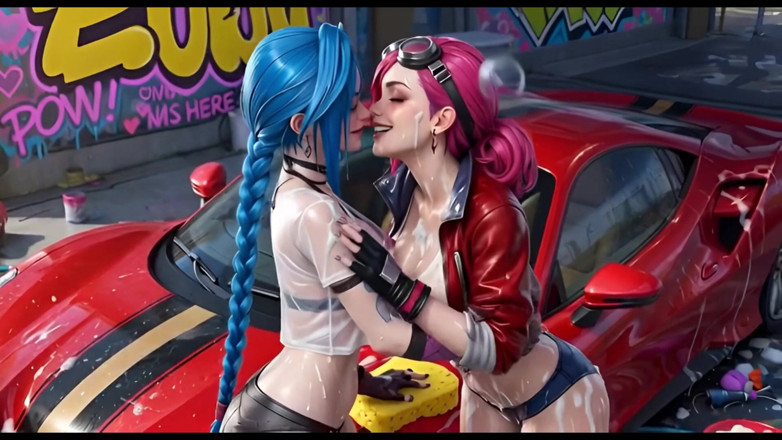 Ianimedia: Jinx and Vi Washing the Red Ferrari Wet and Soapy