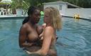 Girl on Girl: Black and white lesbians having sex in the pool