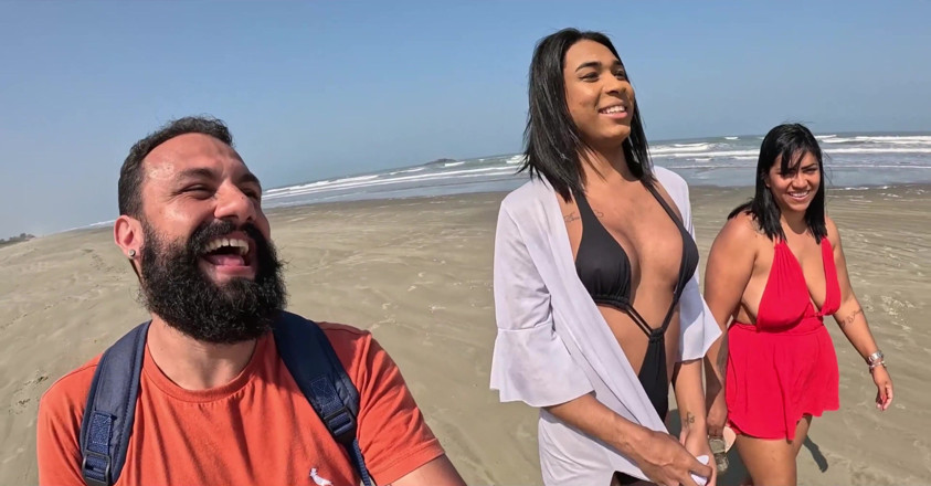 Mattos Movies Trans: Baianinha Trans Fucks Couple on the Beach