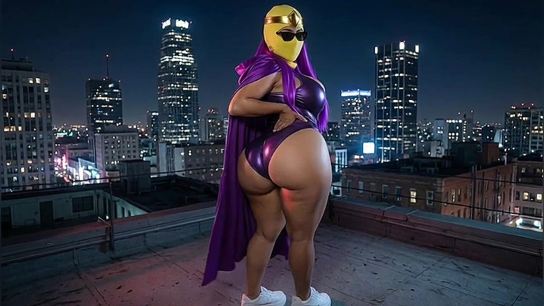 Animate golden: Superheroine molek berpantat besar twerking di atas bumbung