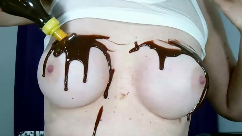 Brazilian_Miss: Wetting boobs, tities and nipples with chocolate