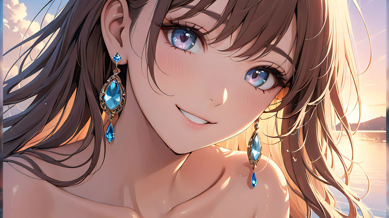 LustRender: パステルの反射:柔らかな空を瞳に宿す美しい若い女性