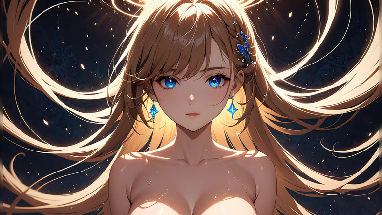 LustRender: प्रकाश की चक्कर: एक सुंदर युवा महिला अपने बालों को एक तरफ ब्रश कर रही है