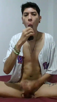Jerking My Bick Twink Cock While Sucking a Black Dildo Until I Cum.