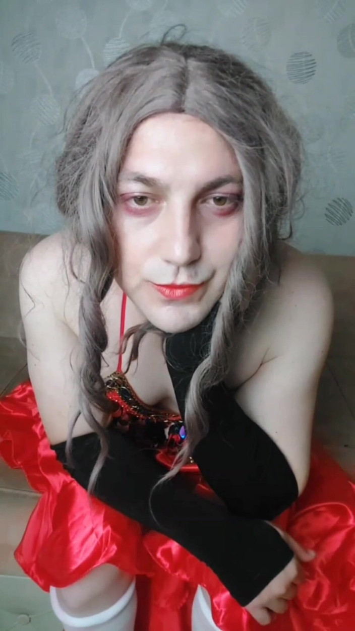 Kitty_Cross: Belly Dancer Femboy in Red Seductive Dress