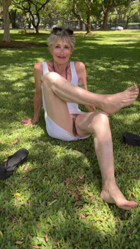 Spreading My Legs on the Lawn of the Botanical Park