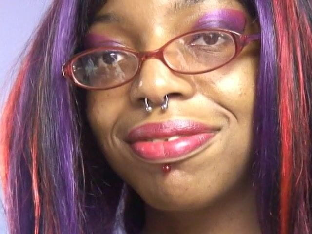 Solo Sensations: Black Chick with Nipple Rings on Her Big Tits Spreads...