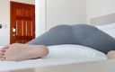 Aurora Willows large labia: Stretching on the bed in yoga pants