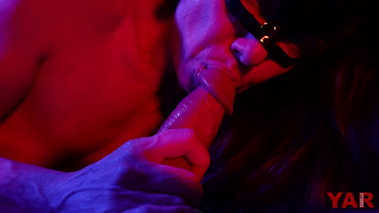 YARzabello: Blowjob adult sucks cock in neon light cum in mouth