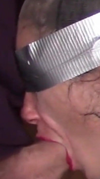 Hooded in Nylon, Blindfolded with Duct Tape, Facialized, and Cummed in Mouth