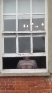 Tits in Hotel Window Very Public Julie Cunningham Flashing Huge Natural 38F Tits