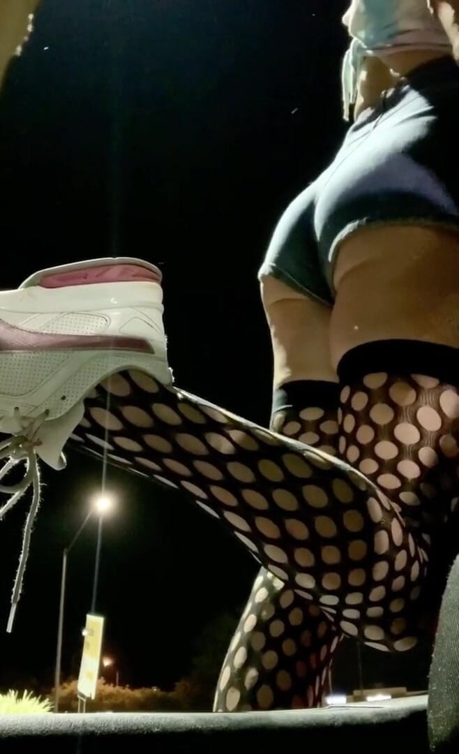CindieLove: Sexy ass tight jean shorts and fishnets on outdoor display...