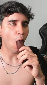 Young Latin Guy Sucks Dildo and Masturbates