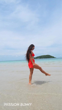 Orange Bikini Fun and Beauty Flashing on the Beach