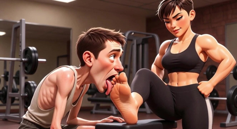 YOUR BEST FANTASY: Strong Muscular Woman Makes Skinny Slave Lick Her Feet