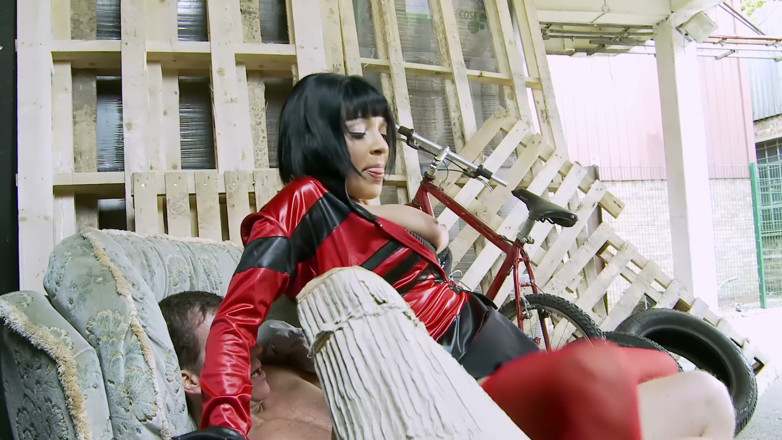 Worldwide Sex Movies: Busty Ebony in Red Pvc and Red Stockings - Black Bob...