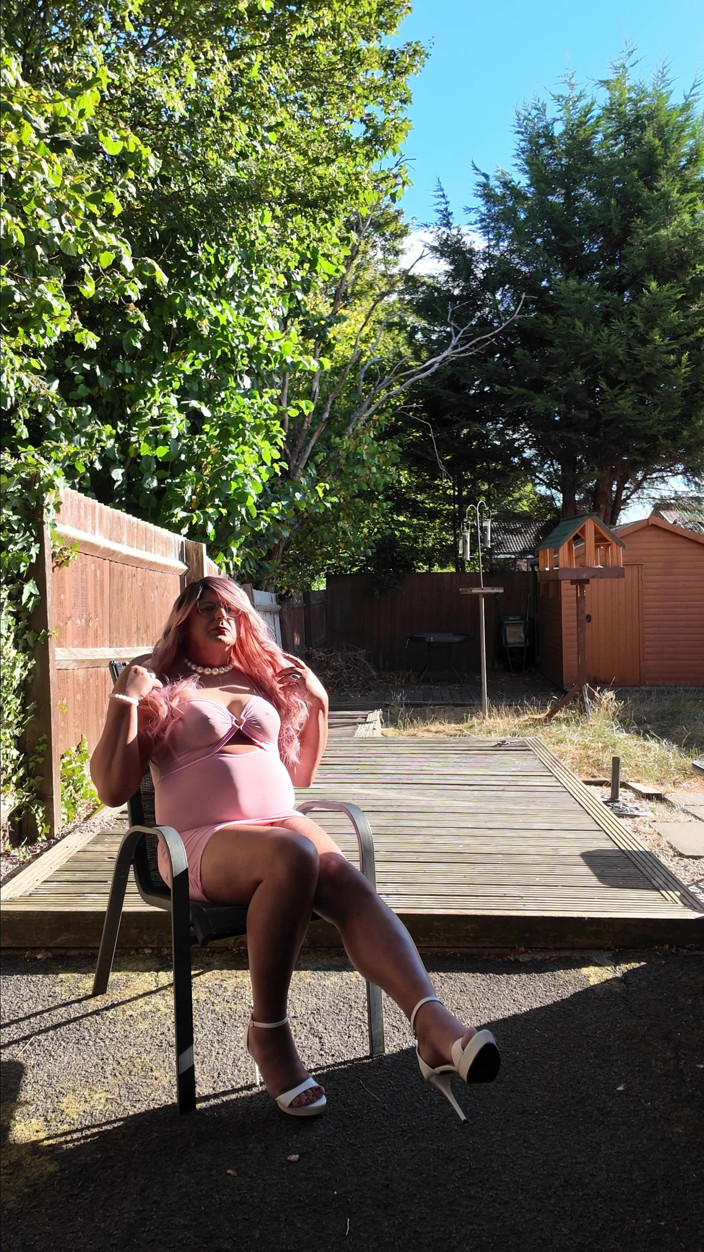 Kellycd2022: Sexy Crossdresser Kellycd2022 in Pink Mesh Dress and Heels