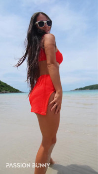 Orange Bikini Fun and Beauty Flashing on the Beach