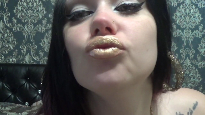 Goddess Misha Goldy: Golden lips teasing and lollipop sucking and licking