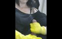 The flying milk wife handjob: Smoking wife in yellow rubber gloves drives me crazy III