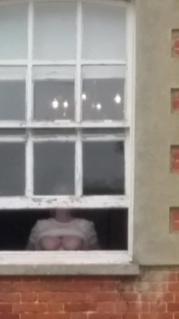 Tits in Hotel Window Very Public Julie Cunningham Flashing Huge Natural 38F Tits
