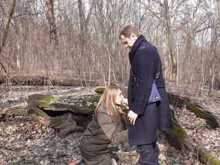 MamaMia: Pretty girl made a sweet quick blowjob in the woods...