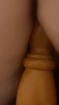 Naked Blonde Wife with Big Breasts Riding Bedpost