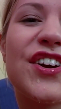 Blonde teen gets her mouth full of cum and piss