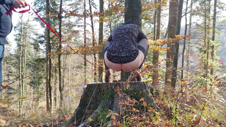 Toilet Mommy: İşemek için çaresiz, açık havada tasmalı götle işemek zorunda