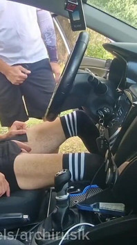 A Passerby Boss Fucked a Transsexual Sissy Femboy While Driving a Car, Squirting Semen Onto Her Stockings.