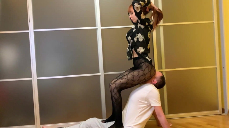 Petite Princesses Femdom: Hot Petite Girl Facesitting in Fishnet Pantyhose and Head Trample...