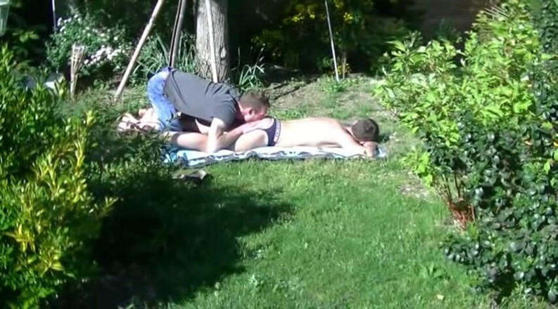 Gaybareback: Twink fucked bareback and creampie in my garden
