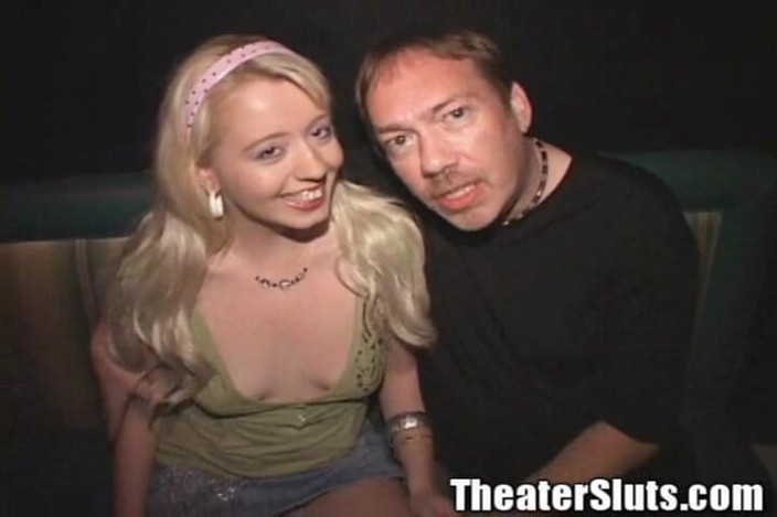 Theater Sluts: Sultry Voice Sophisticated Blonde Slut Group Fucked in Porno Theater