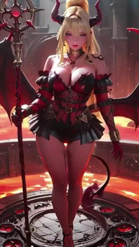 Lava Throne! Blonde Demon Queen Kneels & Spreads Her Wings, Lazy Tease with a Glass.