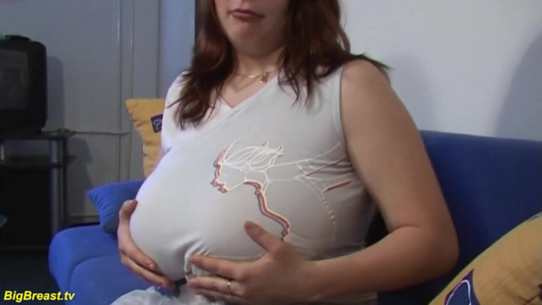 Big Breast: Horny redhead BBW teen plays with her extreme monster boobs