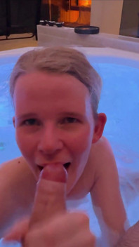 Blonde Teen Blows Cock in the Whirlpool! Horny Facial for the Slut!