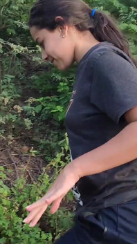 A Cute Slim Latina Girl Walks Outdoors and Flashes Her Big Boobs and Ass